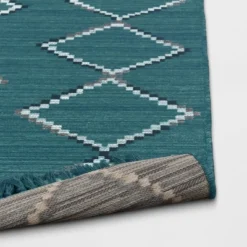 7' X 10' Soft Moroccan Woven Tapestry With Double Knot Fringe Outdoor Rug Teal - Opalhouse™ -Opalhouse GUEST 3a15645d 40e3 4c67 92df d55f6ad30a10 1