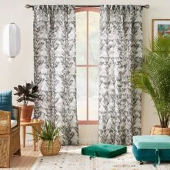 1pc 50"x84" Light Filtering Limu-Limu Leaf Jacquard Curtain Panel Gray - Opalhouse⢠Designed With Jungalowā¢
