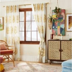 1pc 50"x84" Light Filtering Jacquard Curtain Panel Gold - Opalhouse⢠Designed With Jungalowā¢